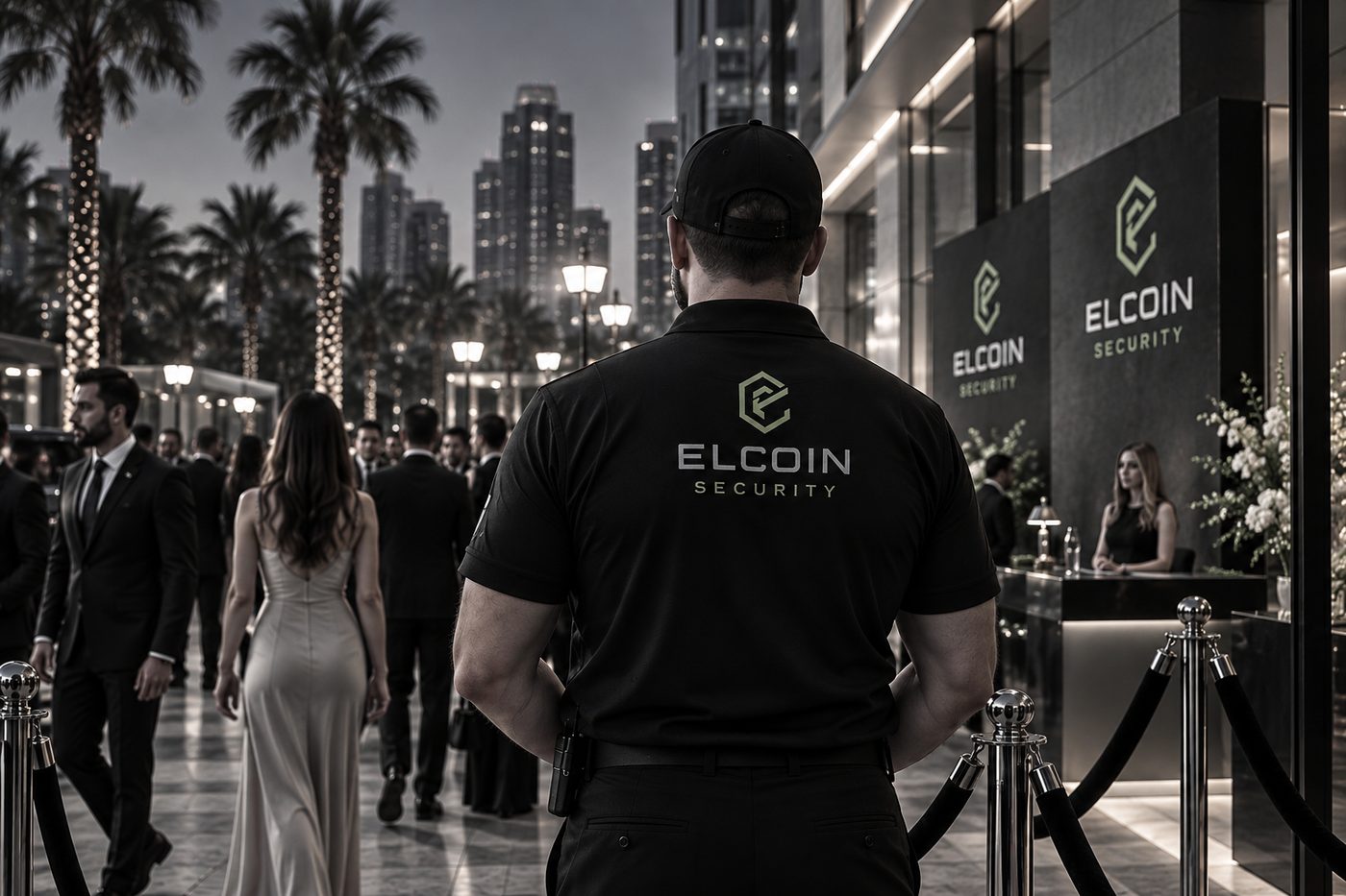 ELCOIN officer managing access at a VIP event entrance